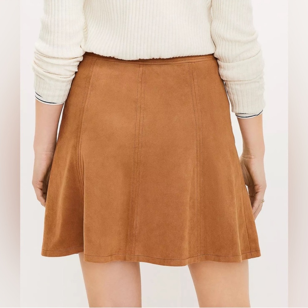 LOFT Faux Suede A-Line Mini Skirt Camel Tan Brown Size 6 NWT - Picture 2 of 9